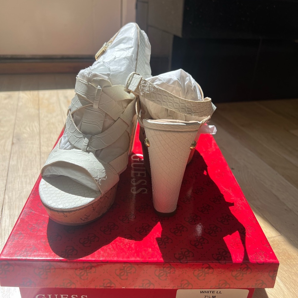 Guess White Textured Wedge Heels